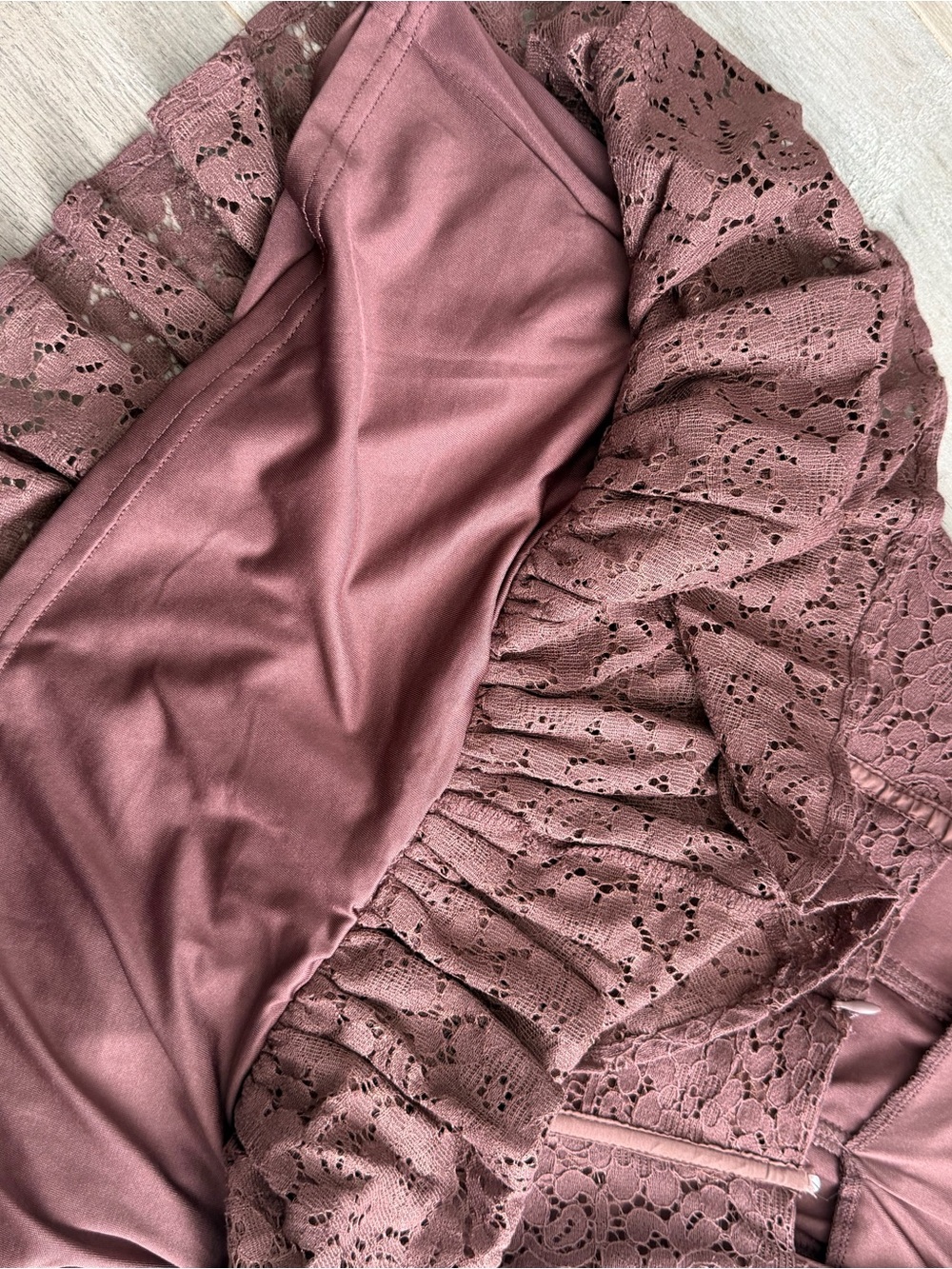 Brown Lace Ruffle Mini Dress - Picture 8 of 9